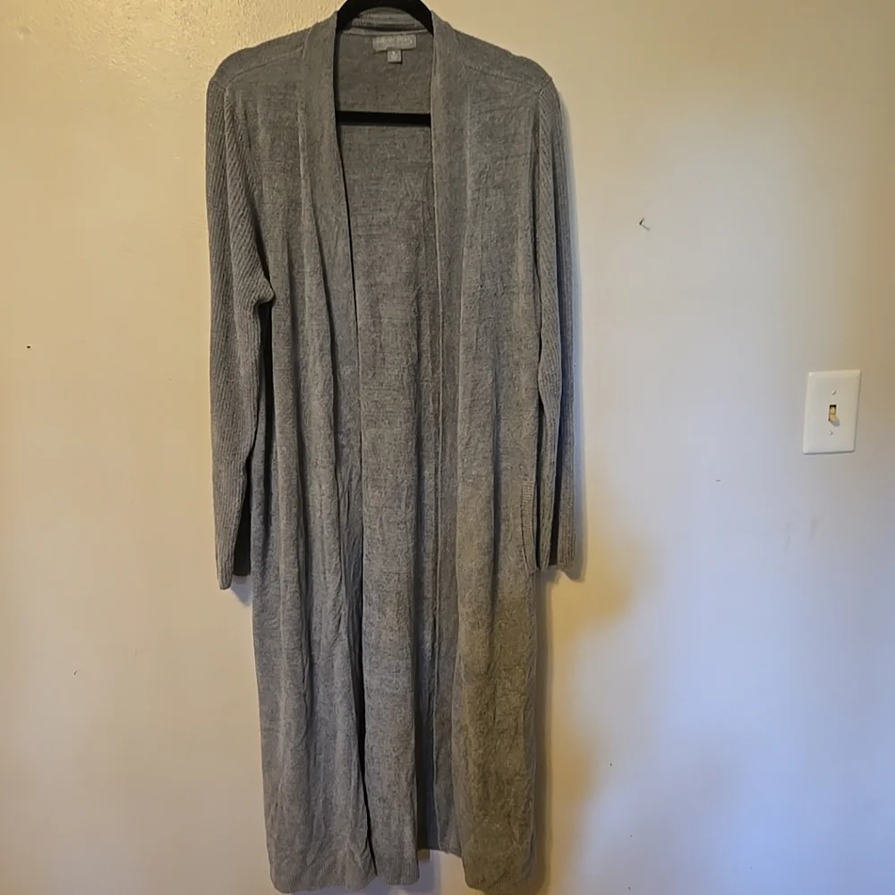 Barefoot Dreams Long Open-Front Cardigan in Light Gray - Picture 1 of 5